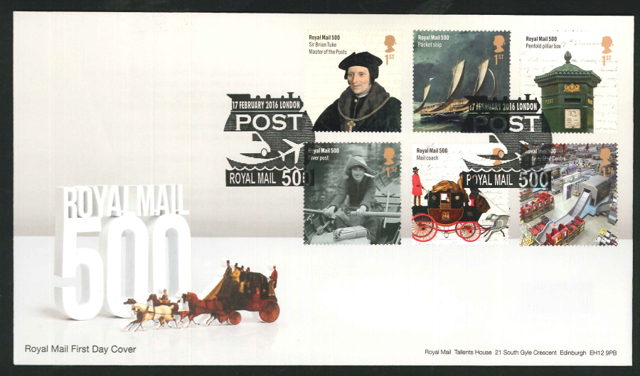 2016 - Royal Mail 500 Years First Day Cover Set - Royal Mail 500 London Postmark